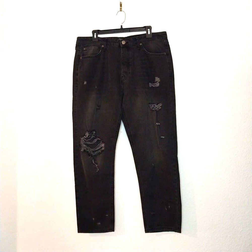 Forever 21 Mens NWT Jeans Size 36 Black Button Fly Distressed Casual